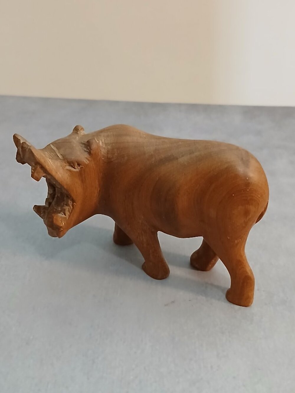 Vintage Hand Carved Wooden Fierce Hippo Sculpture